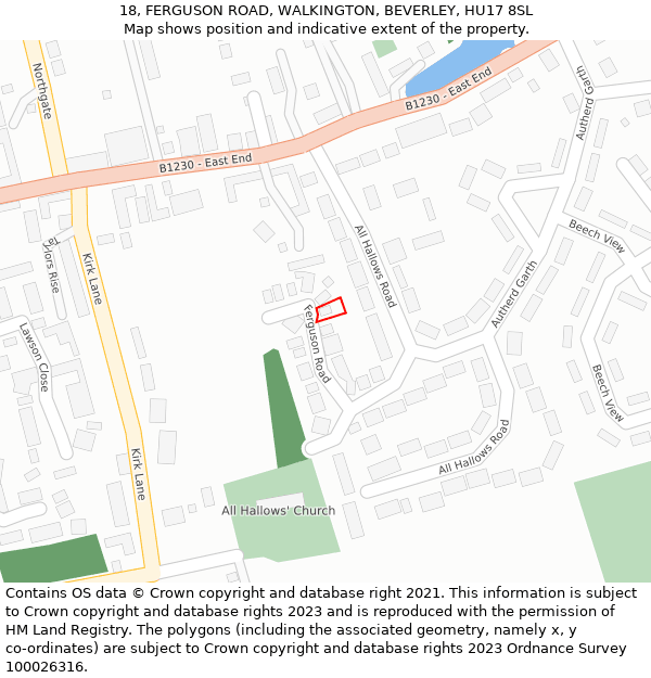 18, FERGUSON ROAD, WALKINGTON, BEVERLEY, HU17 8SL: Location map and indicative extent of plot