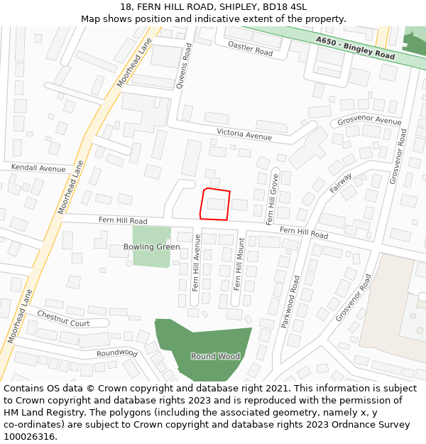 18, FERN HILL ROAD, SHIPLEY, BD18 4SL: Location map and indicative extent of plot