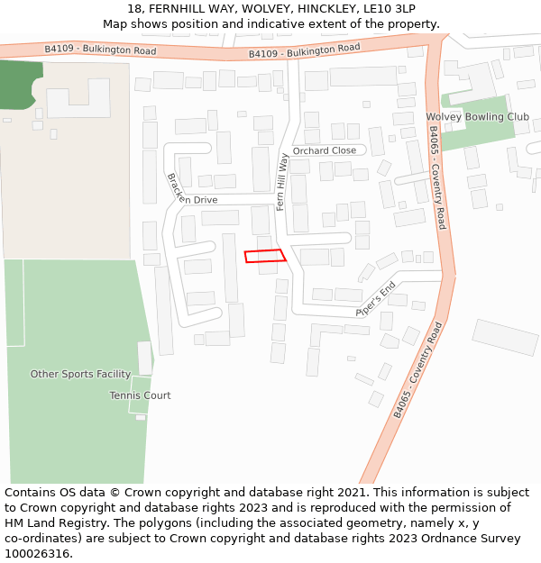 18, FERNHILL WAY, WOLVEY, HINCKLEY, LE10 3LP: Location map and indicative extent of plot