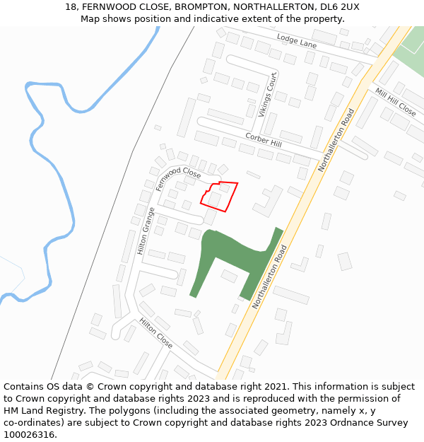 18, FERNWOOD CLOSE, BROMPTON, NORTHALLERTON, DL6 2UX: Location map and indicative extent of plot