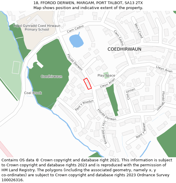 18, FFORDD DERWEN, MARGAM, PORT TALBOT, SA13 2TX: Location map and indicative extent of plot