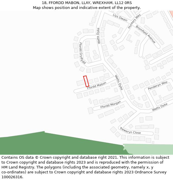 18, FFORDD MABON, LLAY, WREXHAM, LL12 0RS: Location map and indicative extent of plot