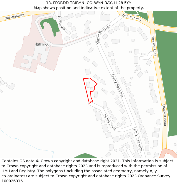18, FFORDD TRIBAN, COLWYN BAY, LL28 5YY: Location map and indicative extent of plot