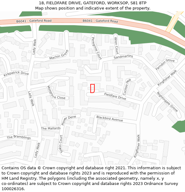 18, FIELDFARE DRIVE, GATEFORD, WORKSOP, S81 8TP: Location map and indicative extent of plot