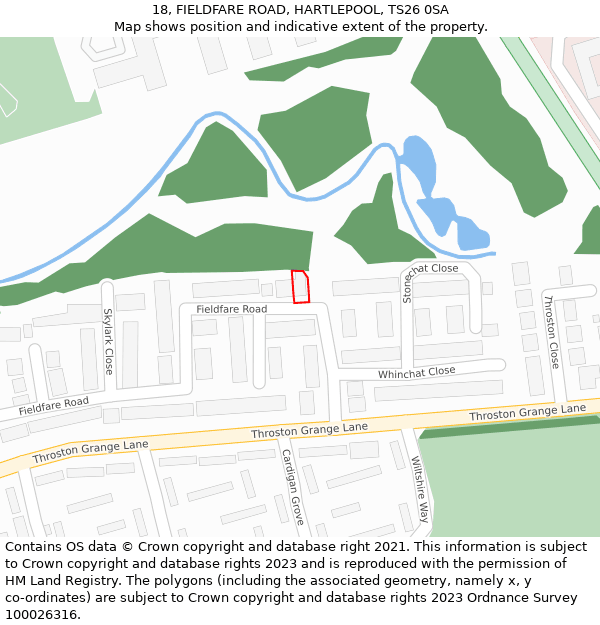 18, FIELDFARE ROAD, HARTLEPOOL, TS26 0SA: Location map and indicative extent of plot