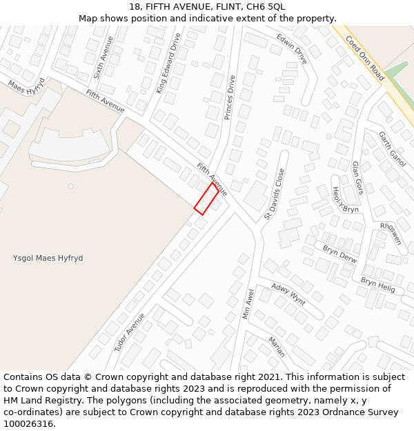 18, FIFTH AVENUE, FLINT, CH6 5QL: Location map and indicative extent of plot