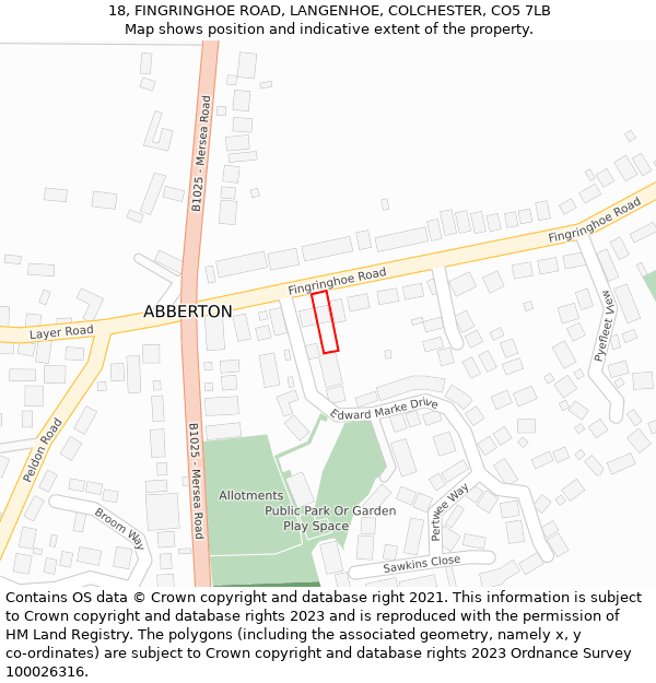 18, FINGRINGHOE ROAD, LANGENHOE, COLCHESTER, CO5 7LB: Location map and indicative extent of plot