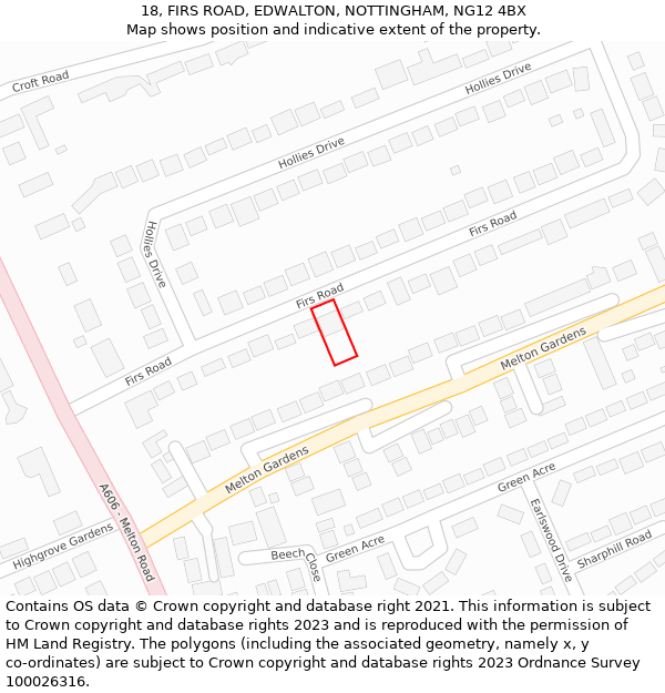 18, FIRS ROAD, EDWALTON, NOTTINGHAM, NG12 4BX: Location map and indicative extent of plot