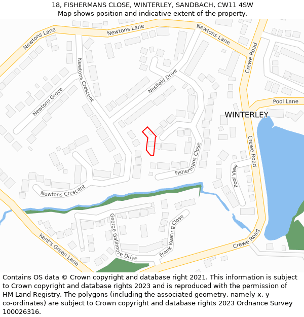 18, FISHERMANS CLOSE, WINTERLEY, SANDBACH, CW11 4SW: Location map and indicative extent of plot