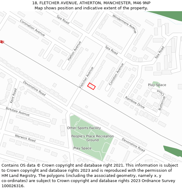 18, FLETCHER AVENUE, ATHERTON, MANCHESTER, M46 9NP: Location map and indicative extent of plot
