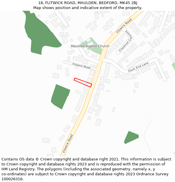 18, FLITWICK ROAD, MAULDEN, BEDFORD, MK45 2BJ: Location map and indicative extent of plot