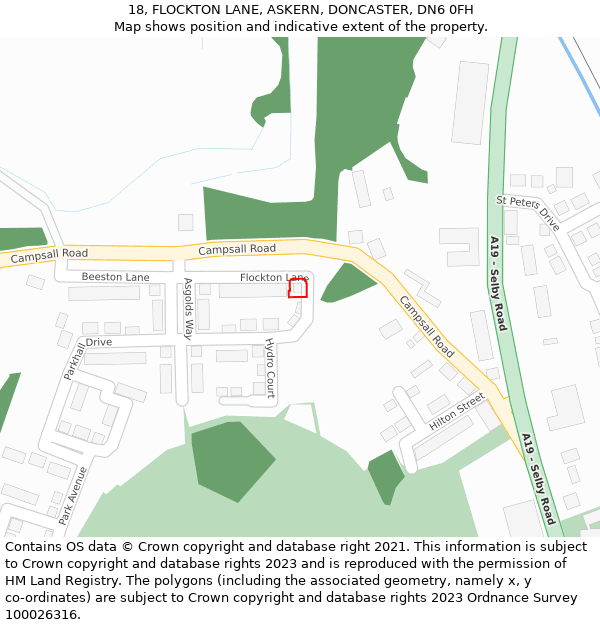 18, FLOCKTON LANE, ASKERN, DONCASTER, DN6 0FH: Location map and indicative extent of plot