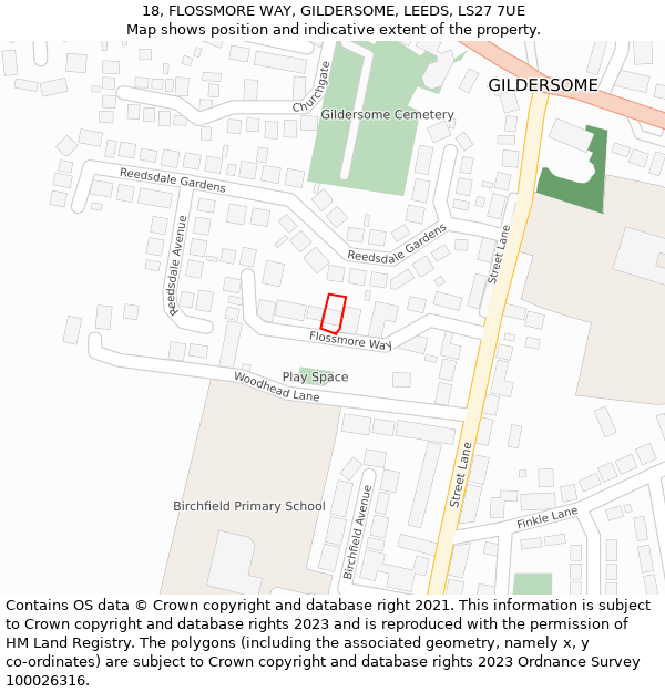 18, FLOSSMORE WAY, GILDERSOME, LEEDS, LS27 7UE: Location map and indicative extent of plot