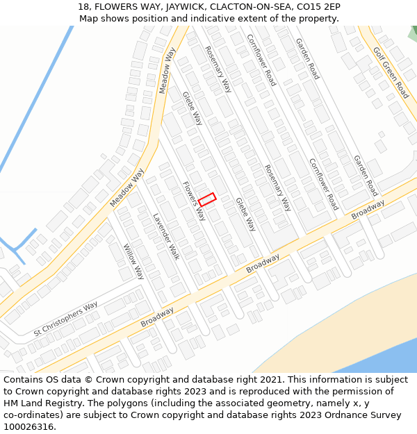 18, FLOWERS WAY, JAYWICK, CLACTON-ON-SEA, CO15 2EP: Location map and indicative extent of plot