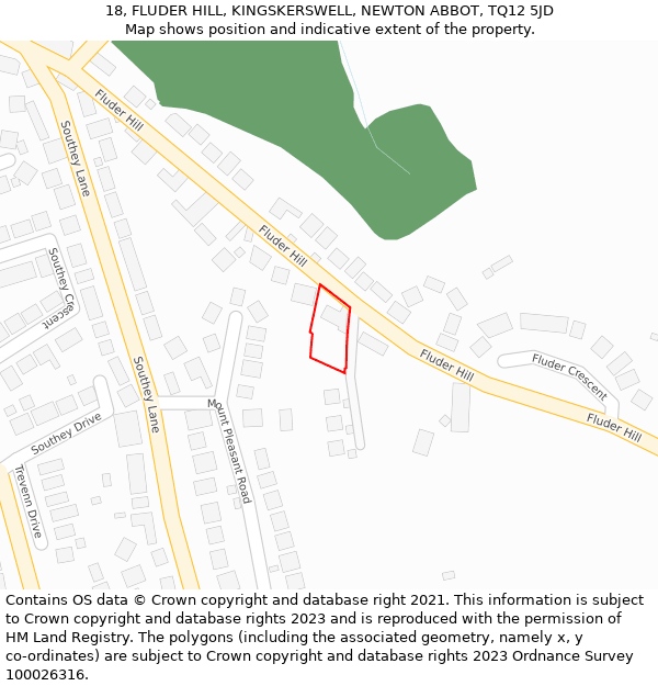 18, FLUDER HILL, KINGSKERSWELL, NEWTON ABBOT, TQ12 5JD: Location map and indicative extent of plot