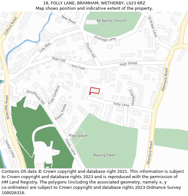 18, FOLLY LANE, BRAMHAM, WETHERBY, LS23 6RZ: Location map and indicative extent of plot