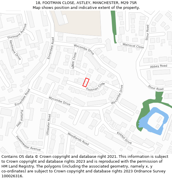 18, FOOTMAN CLOSE, ASTLEY, MANCHESTER, M29 7SR: Location map and indicative extent of plot