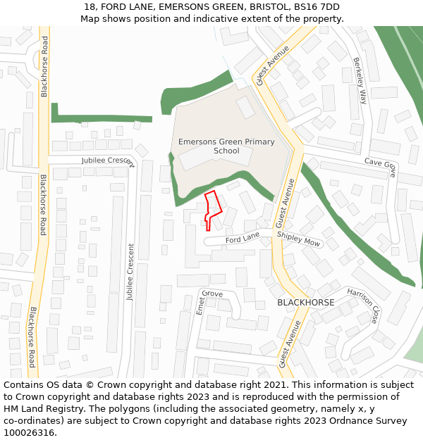 18, FORD LANE, EMERSONS GREEN, BRISTOL, BS16 7DD: Location map and indicative extent of plot