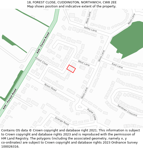 18, FOREST CLOSE, CUDDINGTON, NORTHWICH, CW8 2EE: Location map and indicative extent of plot