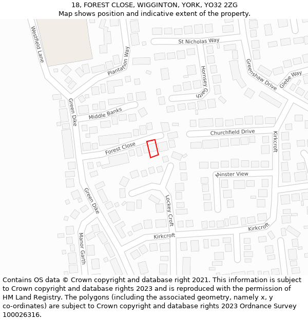 18, FOREST CLOSE, WIGGINTON, YORK, YO32 2ZG: Location map and indicative extent of plot