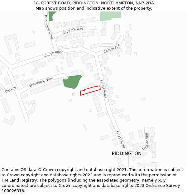 18, FOREST ROAD, PIDDINGTON, NORTHAMPTON, NN7 2DA: Location map and indicative extent of plot