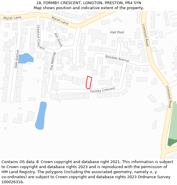 18, FORMBY CRESCENT, LONGTON, PRESTON, PR4 5YN: Location map and indicative extent of plot