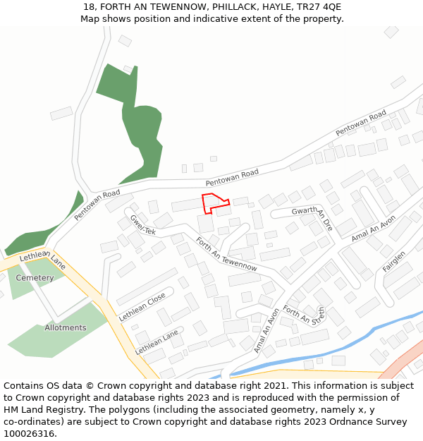 18, FORTH AN TEWENNOW, PHILLACK, HAYLE, TR27 4QE: Location map and indicative extent of plot