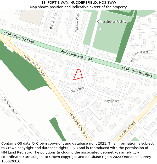 18, FORTIS WAY, HUDDERSFIELD, HD3 3WW: Location map and indicative extent of plot