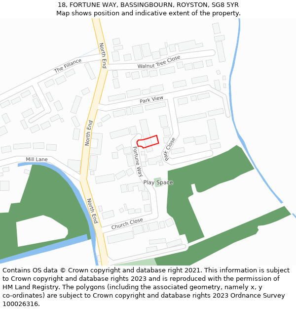 18, FORTUNE WAY, BASSINGBOURN, ROYSTON, SG8 5YR: Location map and indicative extent of plot