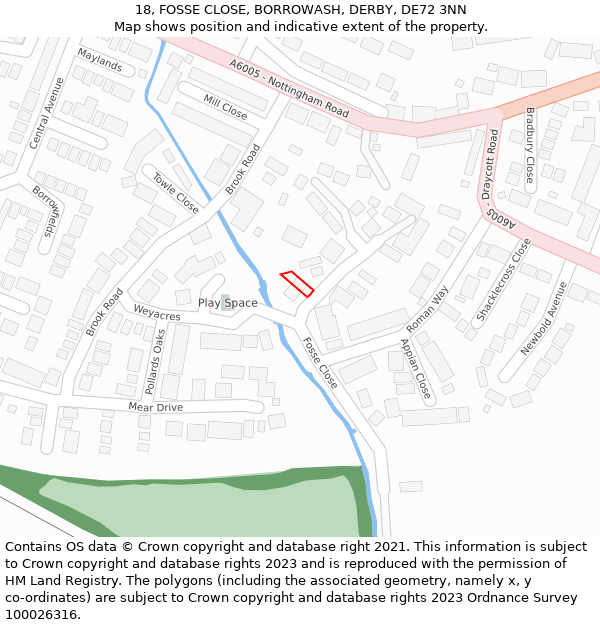 18, FOSSE CLOSE, BORROWASH, DERBY, DE72 3NN: Location map and indicative extent of plot