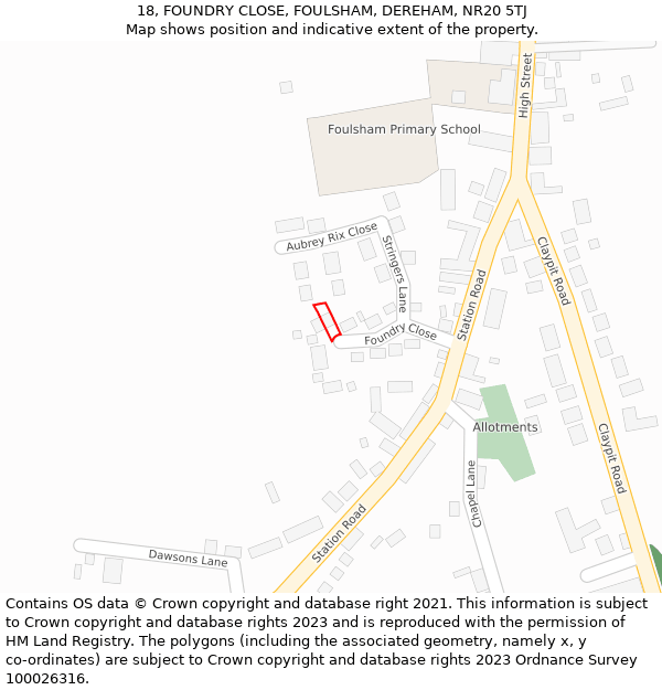 18, FOUNDRY CLOSE, FOULSHAM, DEREHAM, NR20 5TJ: Location map and indicative extent of plot