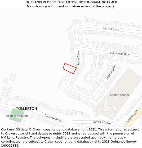 18, FRANKLIN DRIVE, TOLLERTON, NOTTINGHAM, NG12 4ER: Location map and indicative extent of plot