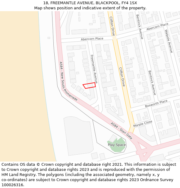18, FREEMANTLE AVENUE, BLACKPOOL, FY4 1SX: Location map and indicative extent of plot