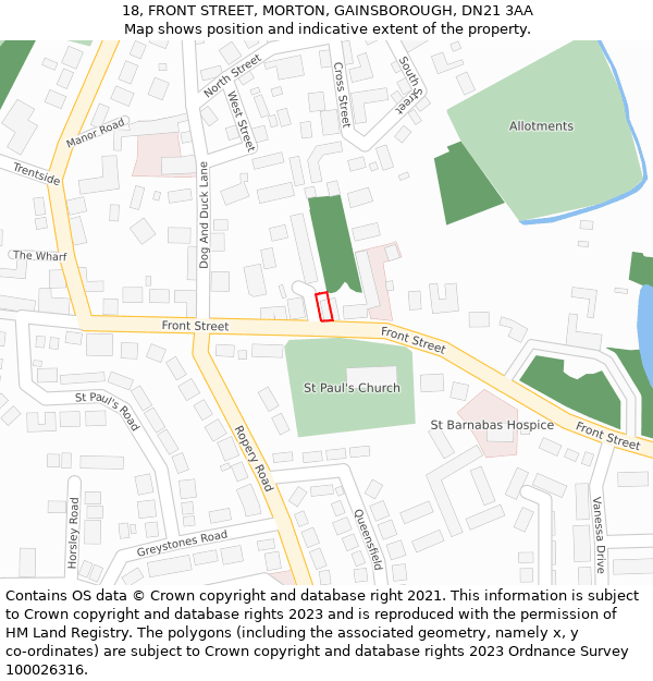 18, FRONT STREET, MORTON, GAINSBOROUGH, DN21 3AA: Location map and indicative extent of plot