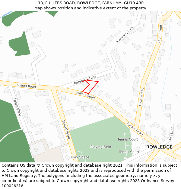 18, FULLERS ROAD, ROWLEDGE, FARNHAM, GU10 4BP: Location map and indicative extent of plot