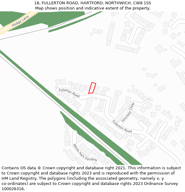 18, FULLERTON ROAD, HARTFORD, NORTHWICH, CW8 1SS: Location map and indicative extent of plot