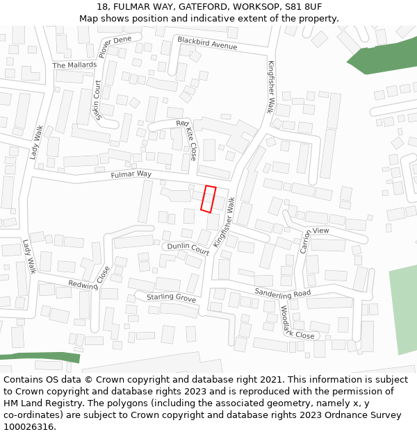 18, FULMAR WAY, GATEFORD, WORKSOP, S81 8UF: Location map and indicative extent of plot