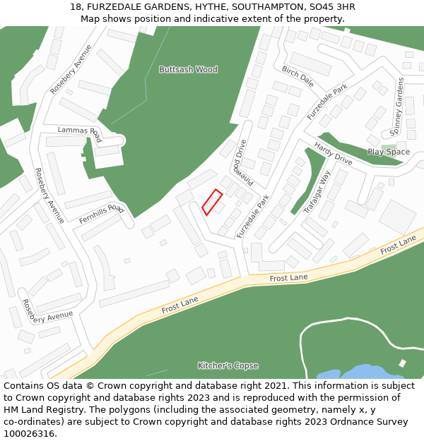 18, FURZEDALE GARDENS, HYTHE, SOUTHAMPTON, SO45 3HR: Location map and indicative extent of plot