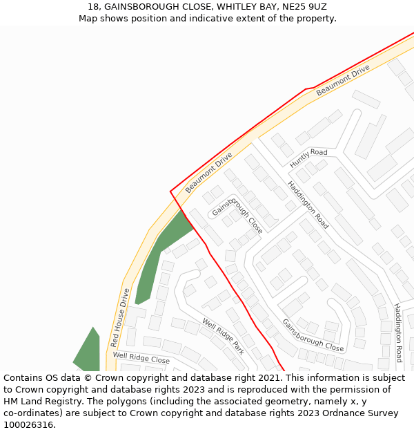 18, GAINSBOROUGH CLOSE, WHITLEY BAY, NE25 9UZ: Location map and indicative extent of plot