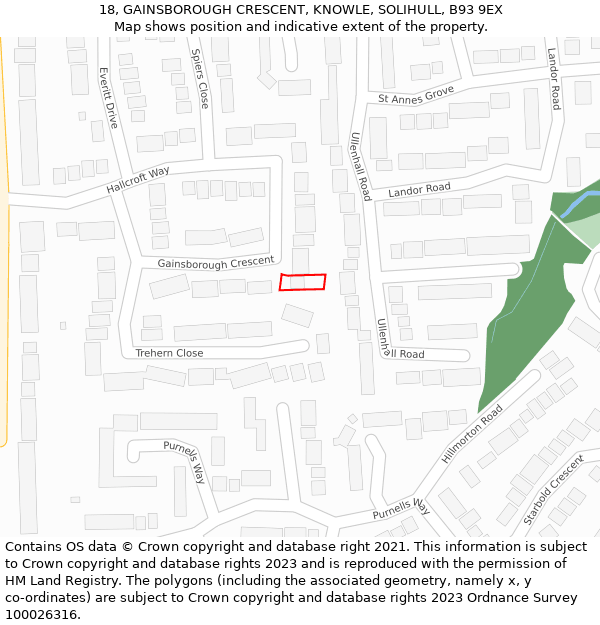 18, GAINSBOROUGH CRESCENT, KNOWLE, SOLIHULL, B93 9EX: Location map and indicative extent of plot