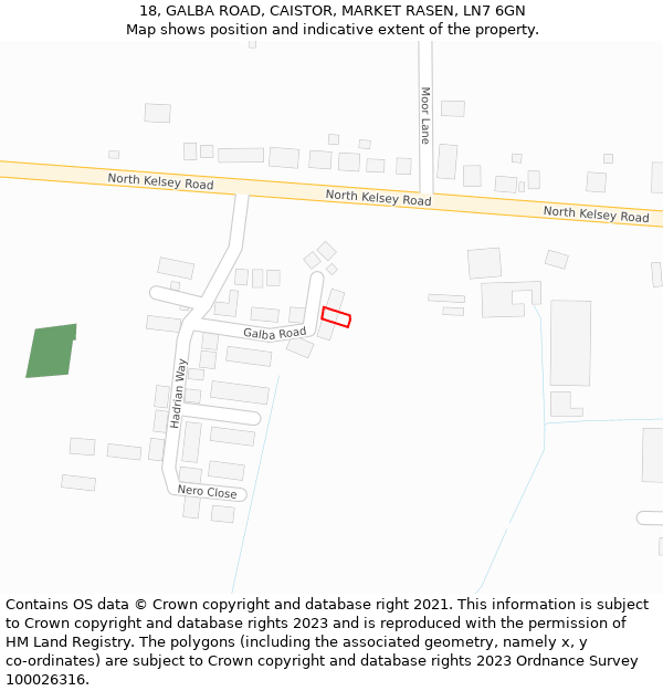 18, GALBA ROAD, CAISTOR, MARKET RASEN, LN7 6GN: Location map and indicative extent of plot