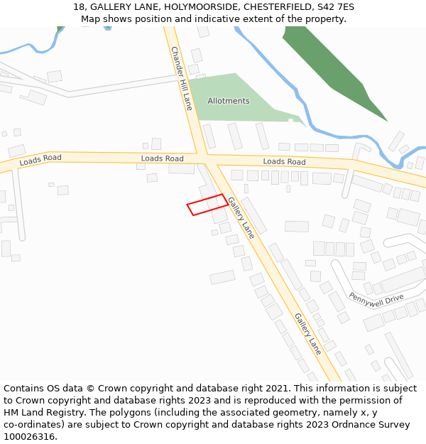 18, GALLERY LANE, HOLYMOORSIDE, CHESTERFIELD, S42 7ES: Location map and indicative extent of plot