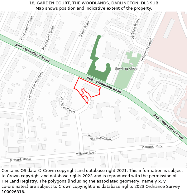 18, GARDEN COURT, THE WOODLANDS, DARLINGTON, DL3 9UB: Location map and indicative extent of plot