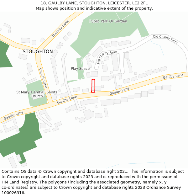 18, GAULBY LANE, STOUGHTON, LEICESTER, LE2 2FL: Location map and indicative extent of plot