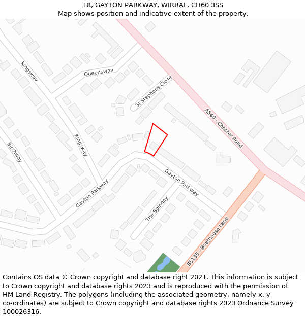 18, GAYTON PARKWAY, WIRRAL, CH60 3SS: Location map and indicative extent of plot