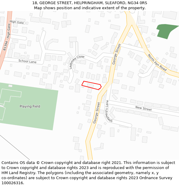 18, GEORGE STREET, HELPRINGHAM, SLEAFORD, NG34 0RS: Location map and indicative extent of plot