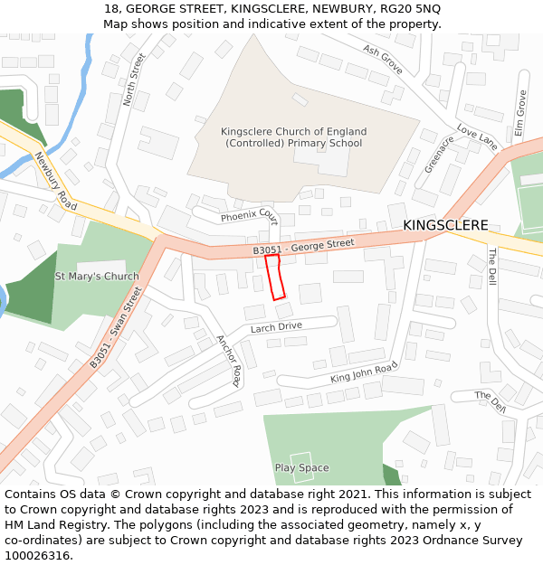 18, GEORGE STREET, KINGSCLERE, NEWBURY, RG20 5NQ: Location map and indicative extent of plot