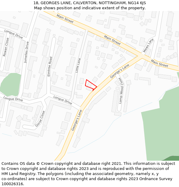 18, GEORGES LANE, CALVERTON, NOTTINGHAM, NG14 6JS: Location map and indicative extent of plot
