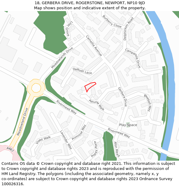 18, GERBERA DRIVE, ROGERSTONE, NEWPORT, NP10 9JD: Location map and indicative extent of plot