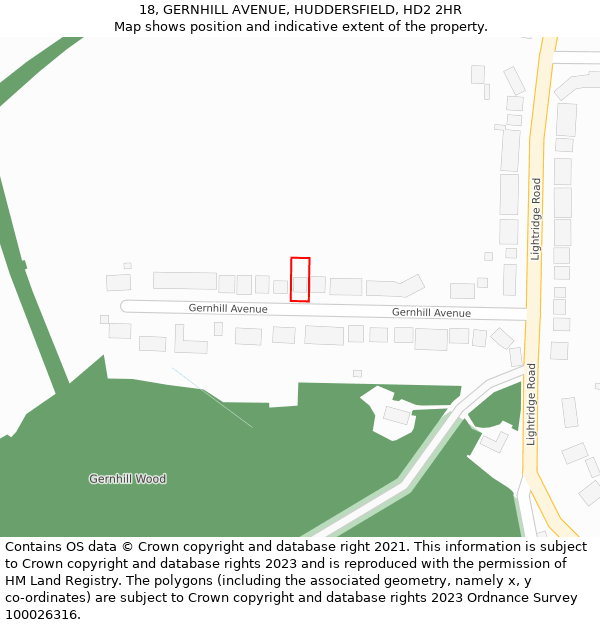 18, GERNHILL AVENUE, HUDDERSFIELD, HD2 2HR: Location map and indicative extent of plot